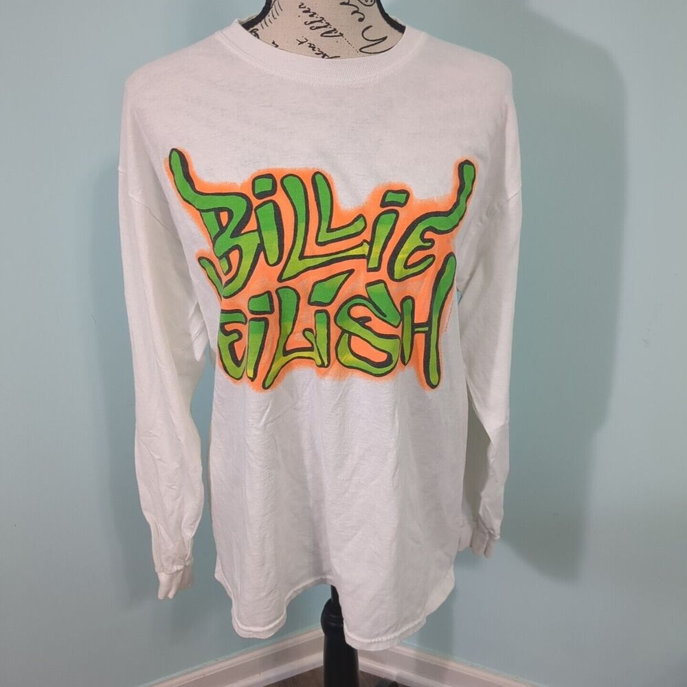 Billie Eilish Graffiti Concert Tee T-Shirt Long Sleeve White Adult L Lar…